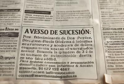 Ejemplo de anuncio de herencia en prensa